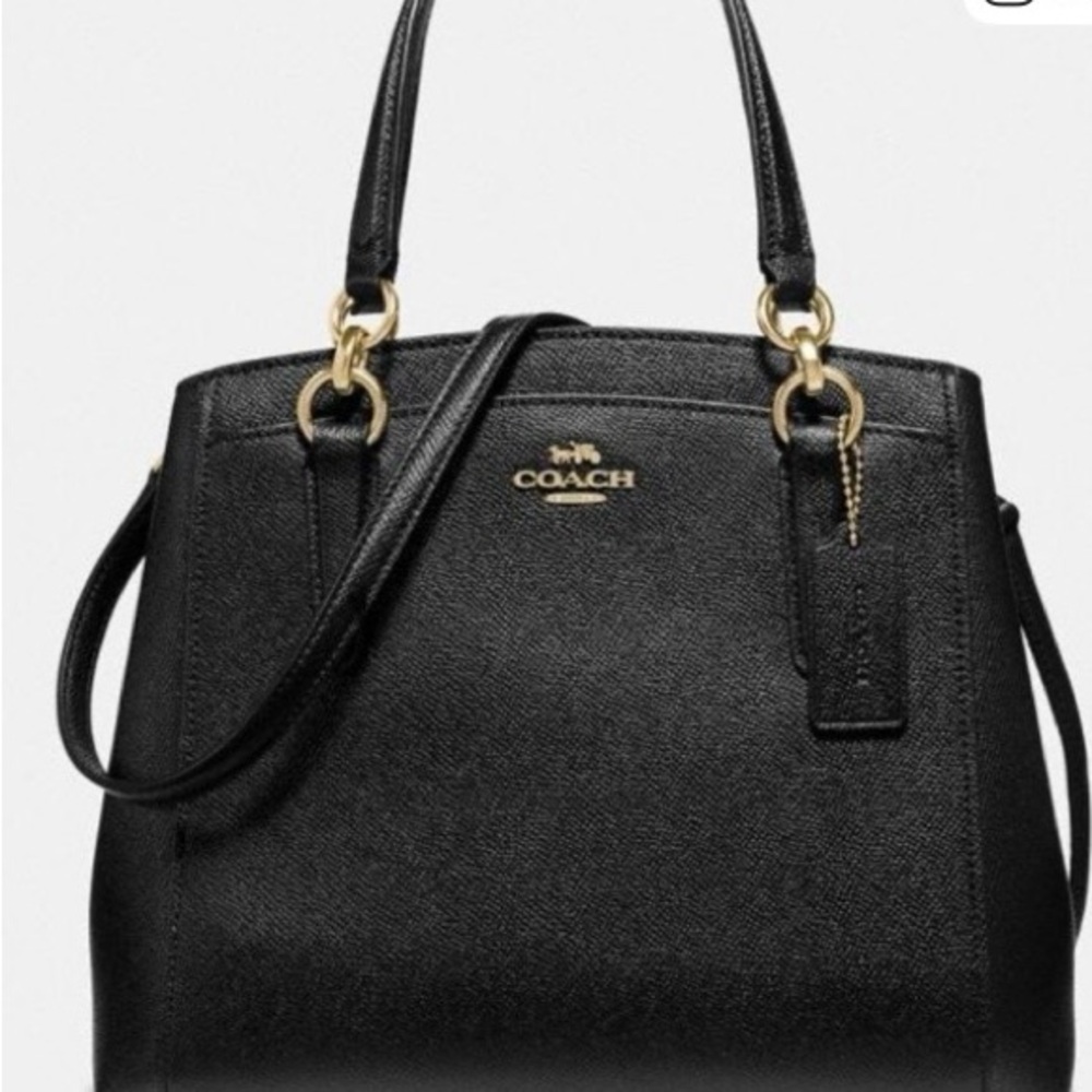 Genuine Coach  Minetta Black Leather Shoulder Bag with Gold Accents